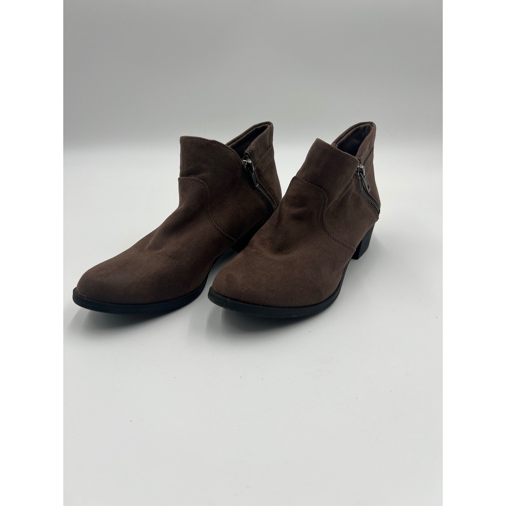Sun + Stone Womens Brown Faux Suede Ankle Boots Size 8 Zipper Booties